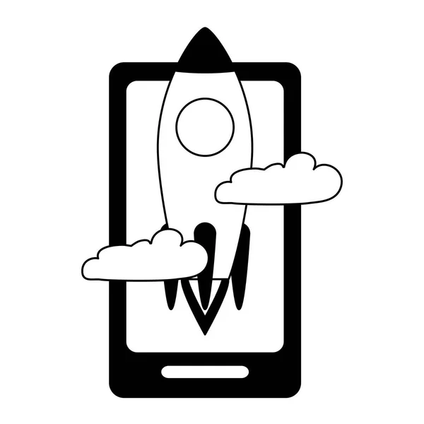 Éxito empresarial cohete smartphone — Vector de stock