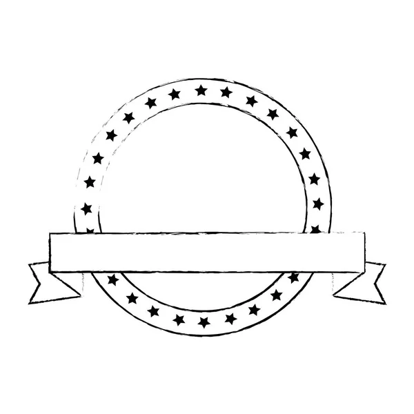 Dentelle cercle avec étoiles et emblème de ruban — Image vectorielle