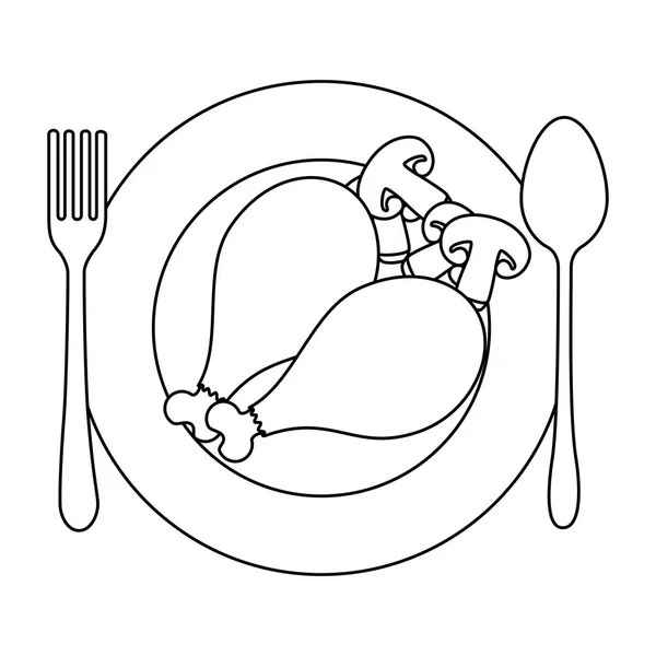 Plato con palillos de pollo y champiñones — Archivo Imágenes Vectoriales