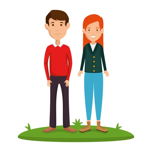 Young couple in grass avatars characters — Stock vektor