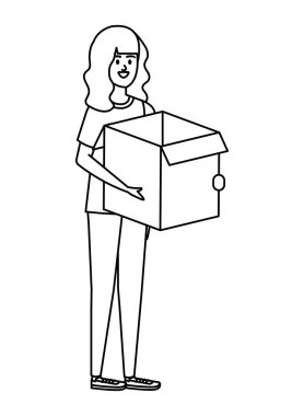 güzel genç kadın kutu karton kaldırma