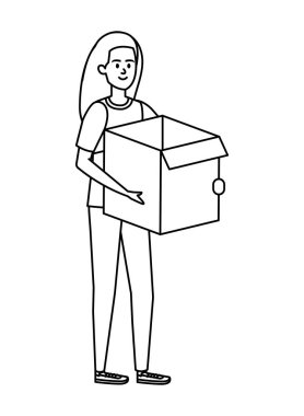 güzel genç kadın kutu karton kaldırma