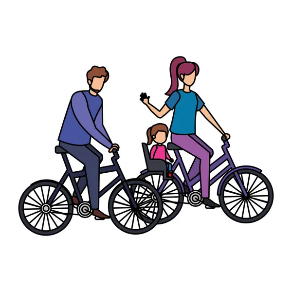 Родители на велосипеде с дочерью — стоковый вектор