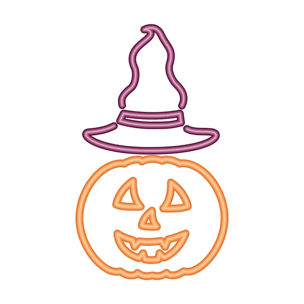 Neonljus pumpa med hatt Halloween — Stock vektor