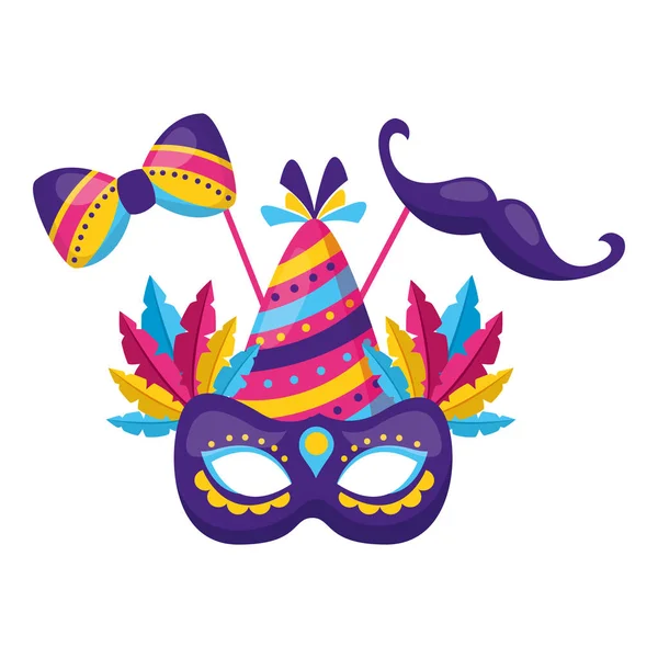 Masque de carnaval chapeau moustache partie — Image vectorielle