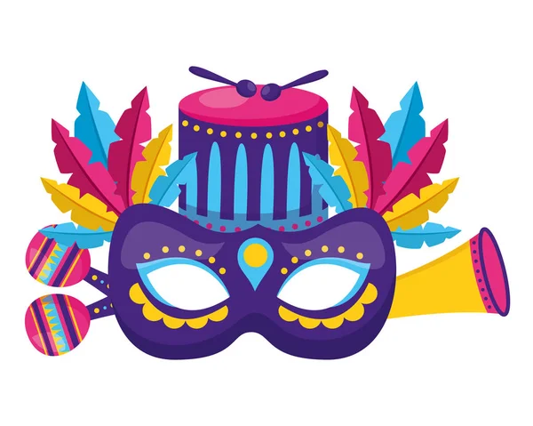 Masque de carnaval plumes de tambour — Image vectorielle