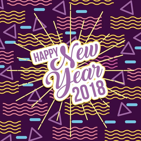 Feliz año nuevo 2018 tarjeta de felicitación letras creativa — Vector de stock