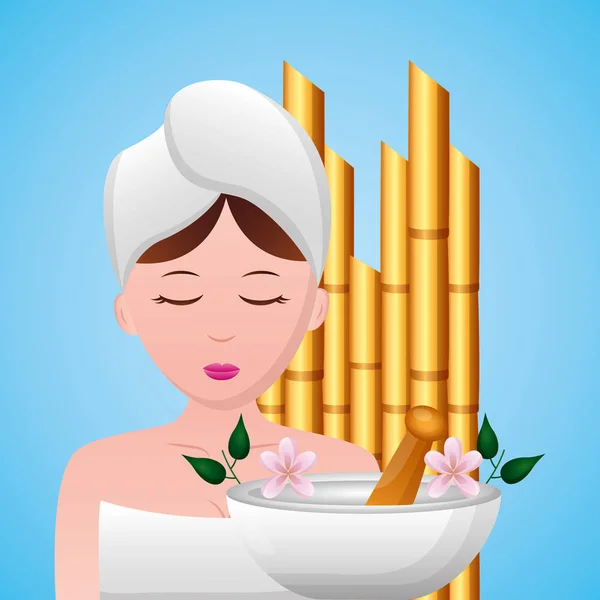 Mujer con toalla spa — Vector de stock
