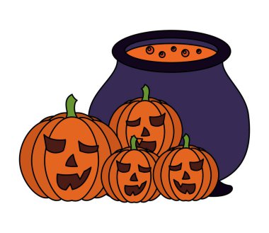 cadılar bayramı kazan ve kabak izole simgesi