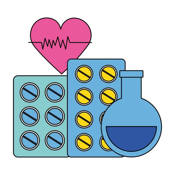 Medische bekerglas pillen hart — Stockvector