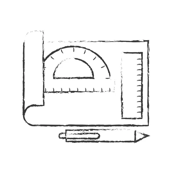 Diseño gráfico hoja transportador regla y pluma — Archivo Imágenes Vectoriales