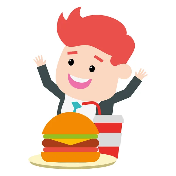 Hombre comiendo hamburguesa soda — Vector de stock