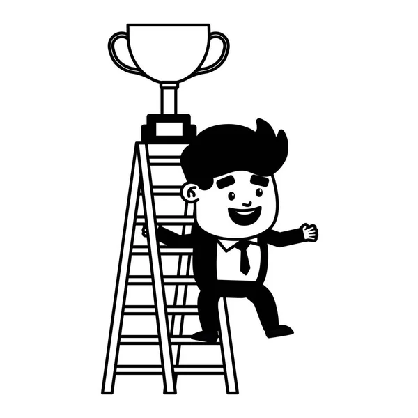 Homem de negócios subir troféu escada — Vetor de Stock