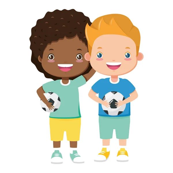 Boys with soccer balls — Stock Vector