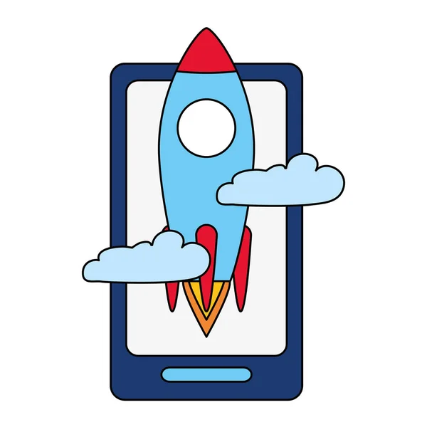 Éxito empresarial cohete smartphone — Vector de stock