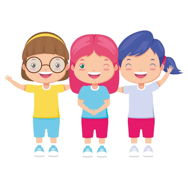 3人の女の子が抱きしめた — ストックベクタ