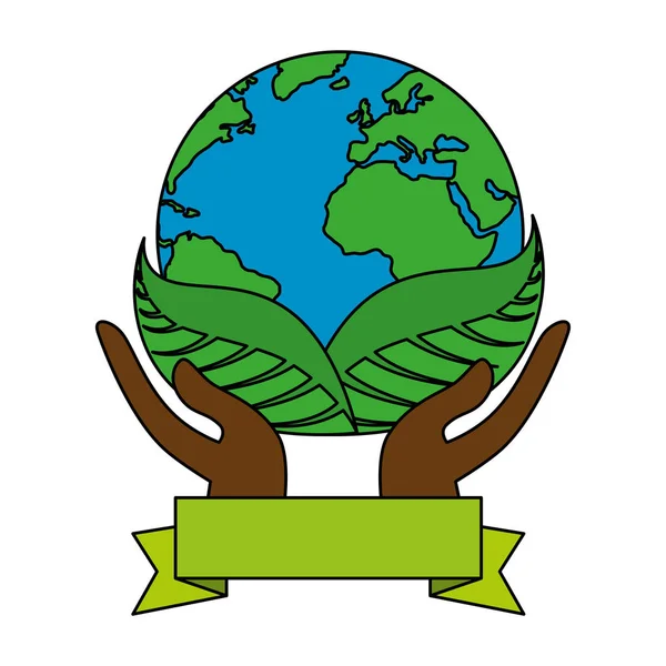 Планета Земля с растением листвы — стоковый вектор