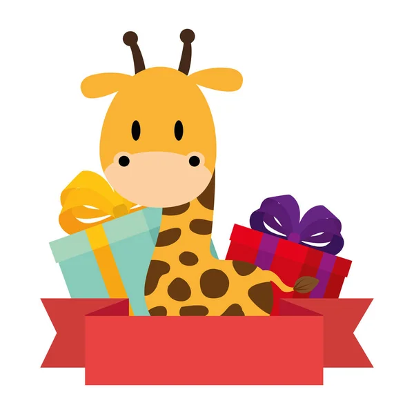 Girafa bonito e adorável com presentes —  Vetores de Stock