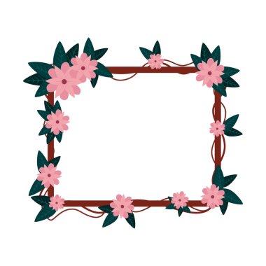 güzel çiçekler ve yapraklar kare çerçeve