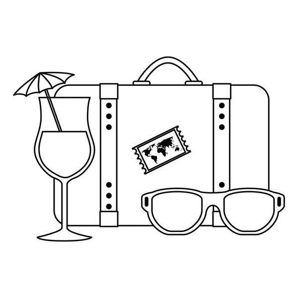カクテルとサングラスでスーツケース旅行 — ストックベクタ
