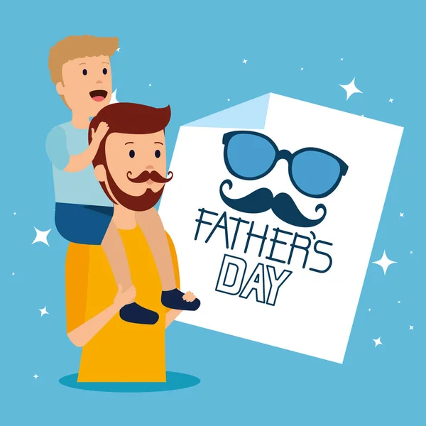 Man carrying his son in the shoulders to fathers day — Stock Vector