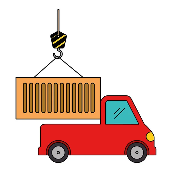 Nákladní automobil s háčkem na jeřáb a kontejnerem — Stockový vektor