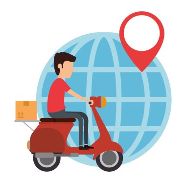 delivery worker in motorcycle and planet