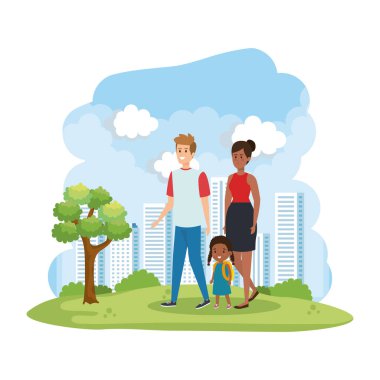 parkta kızı ile ırklar arası anne çift