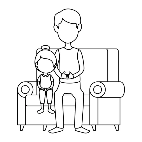 Padre con niña en el sofá personajes — Vector de stock