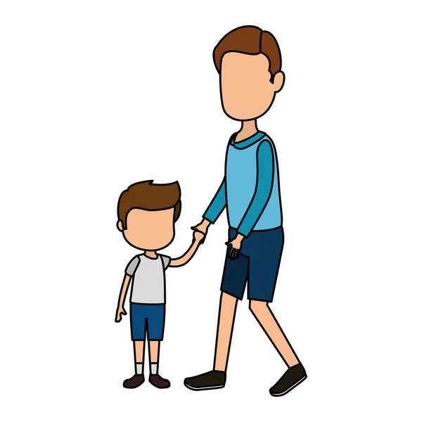 Cute and little boy with father characters — Stock Vector