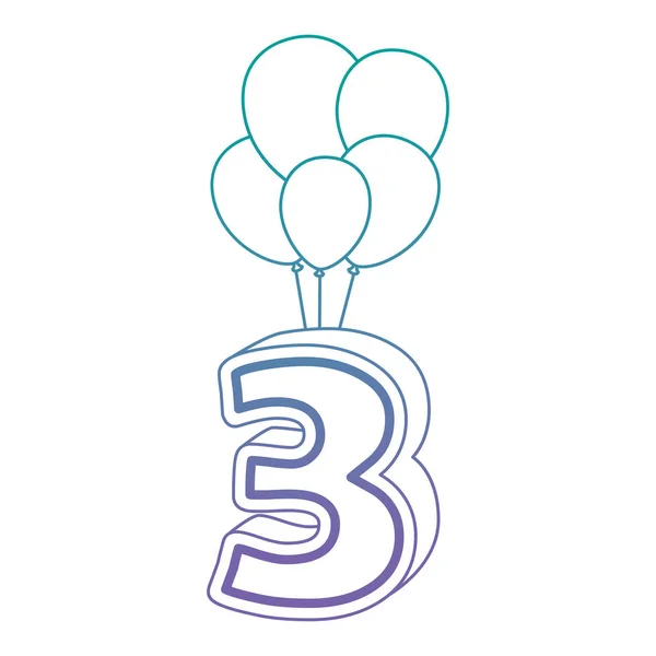 Roztomilé číslo tři s balónky helia — Stockový vektor