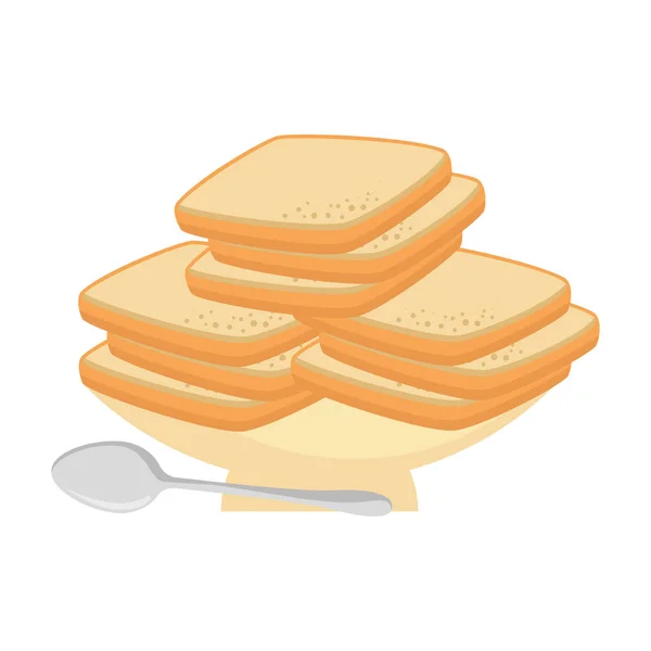 Délicieux pains tranchés dans un plat — Image vectorielle