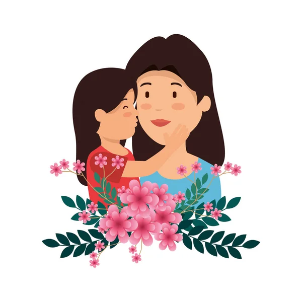 Красива мати ліфтинг дочка з квітковим прикрасою — стоковий вектор