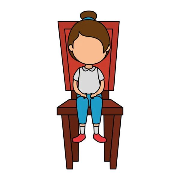 Söt och liten flicka i stolen karaktär — Stock vektor