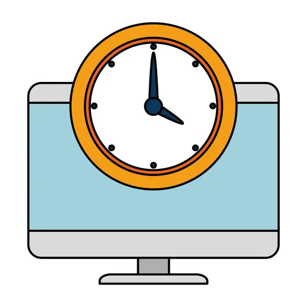 Computadora de escritorio con reloj — Vector de stock