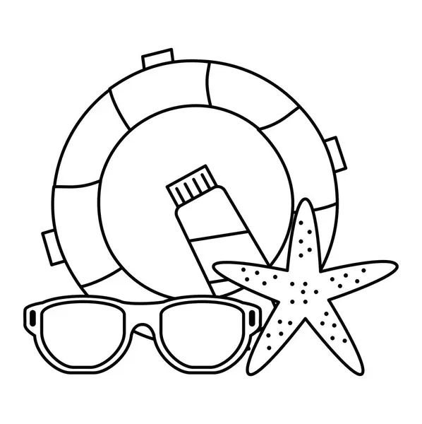 Plovoucí záchranné vesty s brýlemi a hvězdicemi — Stockový vektor
