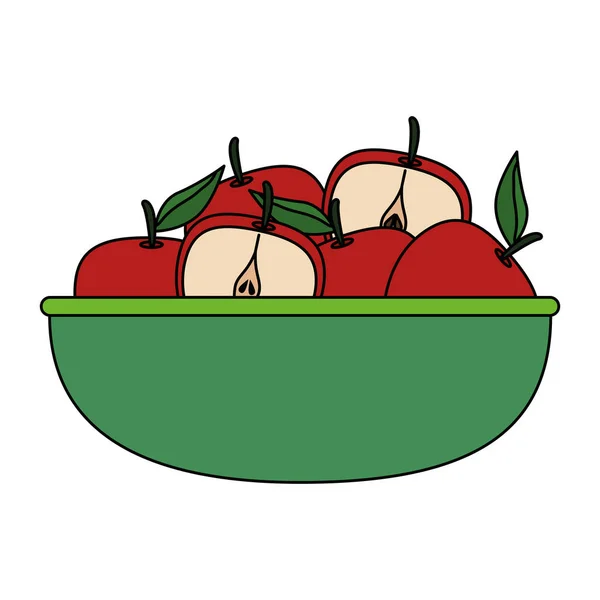 Φρέσκα μήλα φρούτα σε μπολ — Διανυσματικό Αρχείο