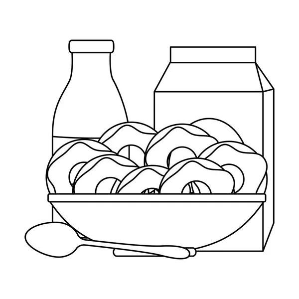 Rosquillas dulces en plato con leche — Vector de stock