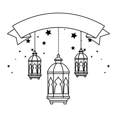 lambalar asılı ve kurdele dekorasyon ramazan kareem kutlama