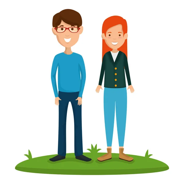 Young couple in grass avatars characters — Stock Vector