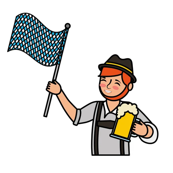 Homem bávaro com cerveja e bandeira — Vetor de Stock