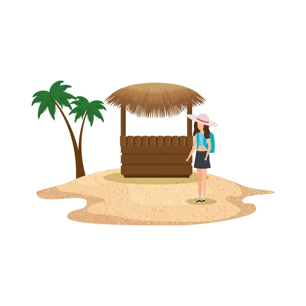 Bella ragazza turistica sulla spiaggia — Vettoriale Stock