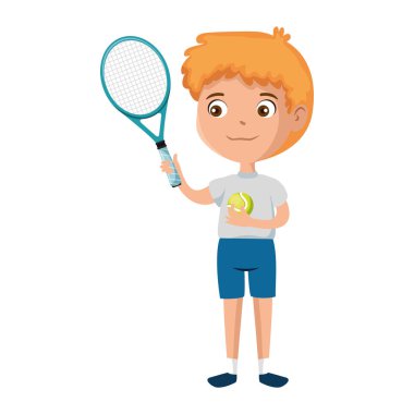 Tenis oynayan küçük çocuk.