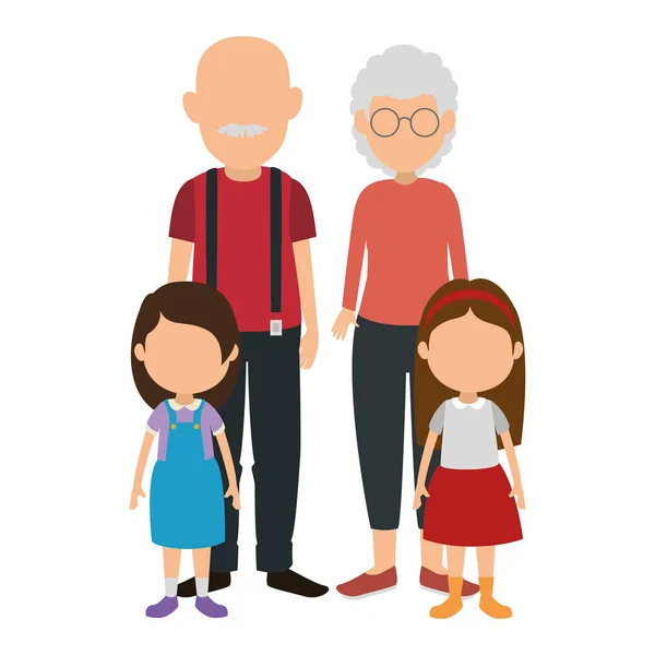 Lindo abuelos pareja con niños personajes — Vector de stock