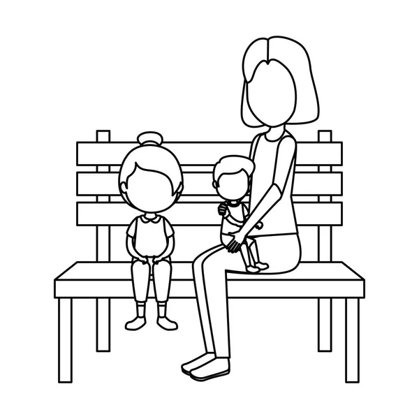 Moeder met kinderen in Park stoel — Stockvector