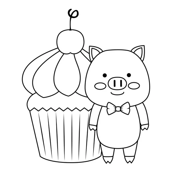 Sweet cupcake with cute pig — Stock Vector