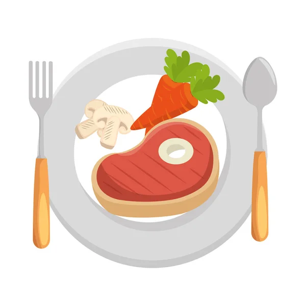 Delicious beef steak with carrots and mushroom — Stock Vector