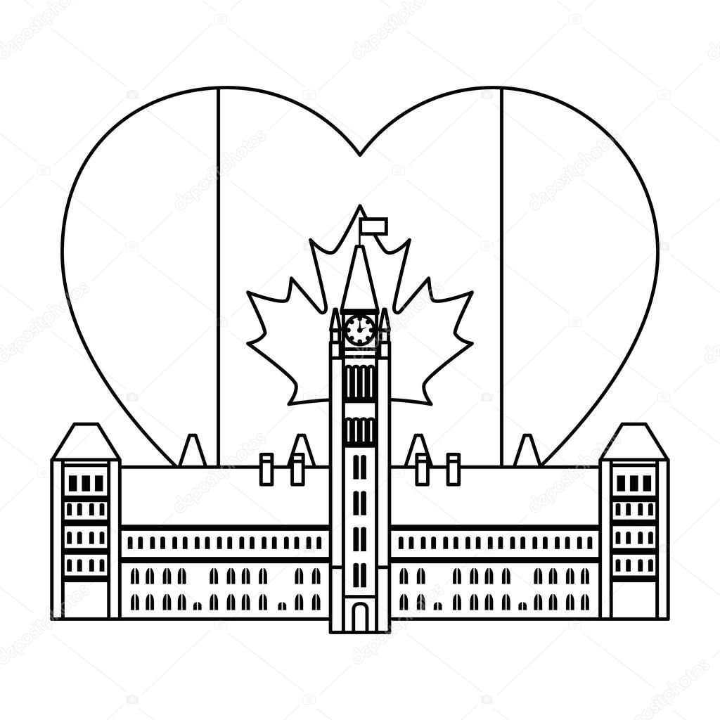 canadian parliament building with heart flag