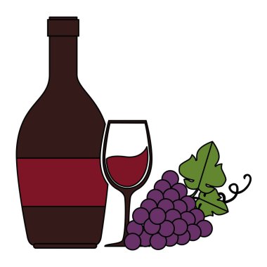 fincan ve üzüm ile şarap şişesi