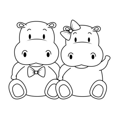 sevimli ve sevimli su aygırı çift karakterleri